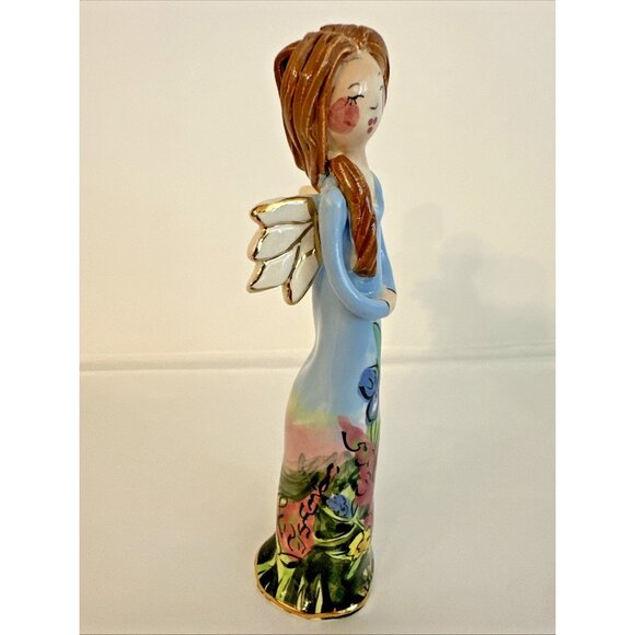 Blue Sky Ceramic Angel Figurine Heather Goldminc 2002 Blue Floral Dress 6" - New - Picture 3 of 9